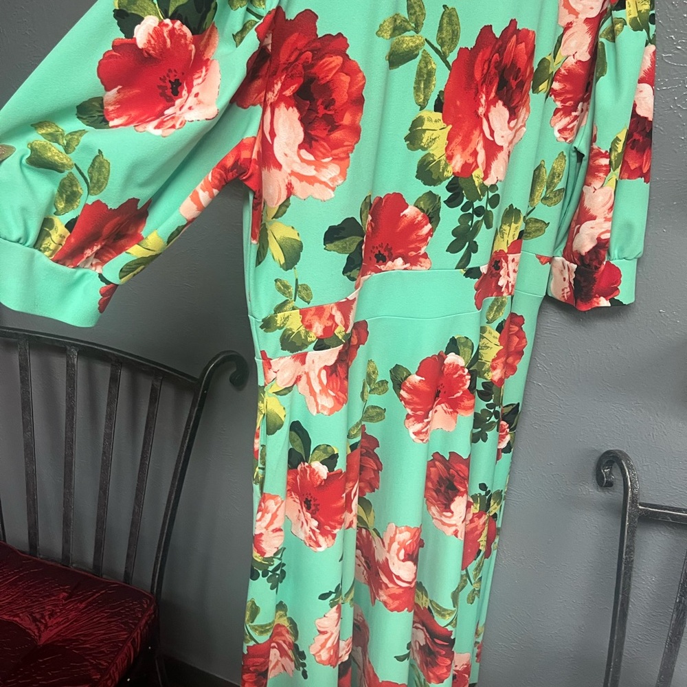Floral Green and Red Maxi Dress